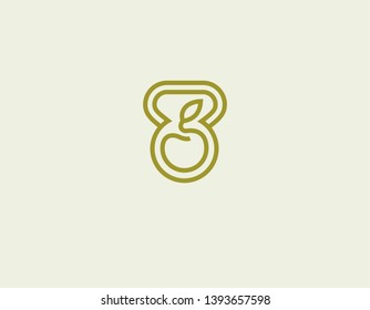 Creative linear logo icon weight and apple fitness sport health