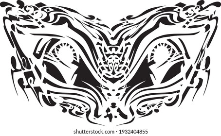 Creative linear mask like a fox or butterfly.Abstract detailed tribal mask like a fox's head for holidays and events, tattoos, embroidery, vinyl cutting, engraving, textiles, prints on T-shirts, etc.