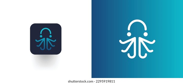 Creative and Linear Octopus Kraken Logo Design for Marine Services, Seafood Restaurants, and Ocean Conservation Brands. Octopus logo design template vector illustration.