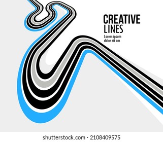 Creative lines vector abstract background, 3D perspective linear graphic design composition, stripes in dimensional rotation poster or banner.