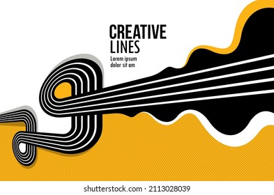 Creative lines vector abstract background, 3D perspective linear graphic design composition, stripes in dimensional rotation poster or banner.