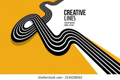 Creative lines vector abstract background, 3D perspective linear graphic design composition, stripes in dimensional rotation poster or banner.