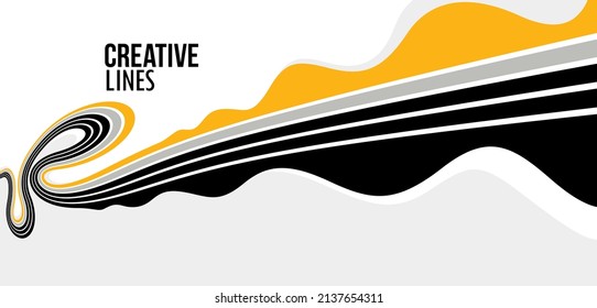 Creative lines vector abstract background, 3D perspective linear graphic design composition, stripes in dimensional rotation poster or banner.