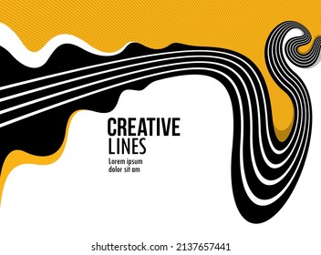 Creative lines vector abstract background, 3D perspective linear graphic design composition, stripes in dimensional rotation poster or banner.