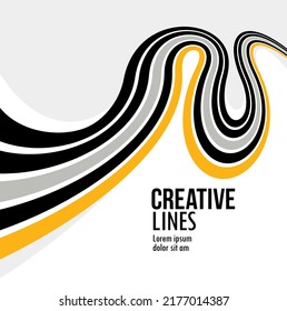 Creative lines vector abstract background, 3D perspective linear graphic design composition, stripes in dimensional rotation poster or banner.