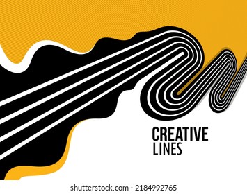 Creative lines vector abstract background, 3D perspective linear graphic design composition, stripes in dimensional rotation poster or banner.