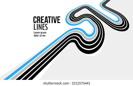 Creative lines vector abstract background, 3D perspective linear graphic design composition, stripes in dimensional rotation poster or banner.