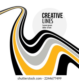 Creative lines vector abstract background, 3D perspective linear graphic design composition, stripes in dimensional rotation poster or banner.