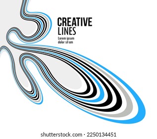Creative lines vector abstract background, 3D perspective linear graphic design composition, stripes in dimensional rotation poster or banner.
