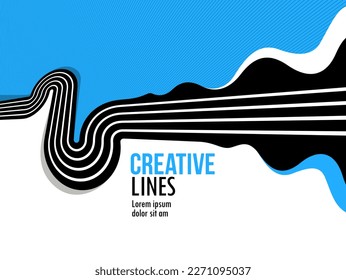 Creative lines vector abstract background, 3D perspective linear graphic design composition, stripes in dimensional rotation poster or banner.