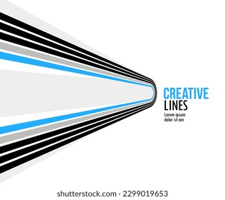 Creative lines vector abstract background, 3D perspective linear graphic design composition, stripes in dimensional rotation poster or banner.