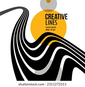 Creative lines vector abstract background, 3D perspective linear graphic design composition, stripes in dimensional rotation poster or banner.