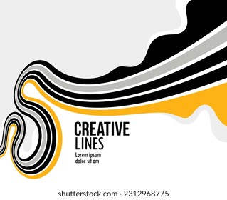 Creative lines vector abstract background, 3D perspective linear graphic design composition, stripes in dimensional rotation poster or banner.