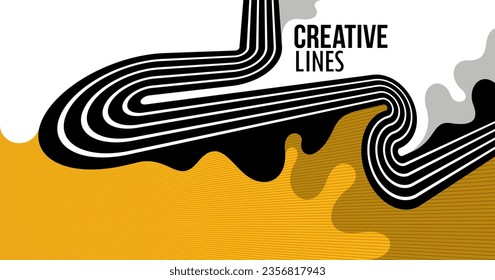 Creative lines vector abstract background, 3D perspective linear graphic design composition, stripes in dimensional rotation poster or banner.