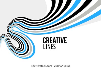 Creative lines vector abstract background, 3D perspective linear graphic design composition, stripes in dimensional rotation poster or banner.