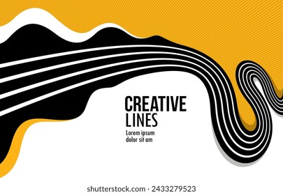 Creative lines vector abstract background, 3D perspective linear graphic design composition, stripes in dimensional rotation poster or banner.