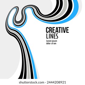 Creative lines vector abstract background, 3D perspective linear graphic design composition, stripes in dimensional rotation poster or banner.