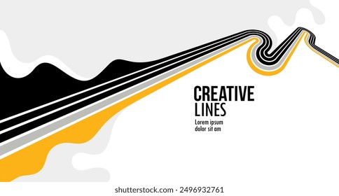 Creative lines vector abstract background, 3D perspective linear graphic design composition, stripes in dimensional rotation poster or banner.
