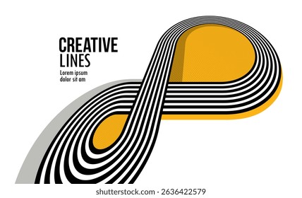 Creative lines vector abstract background, 3D perspective linear graphic design composition, stripes in dimensional rotation poster or banner.