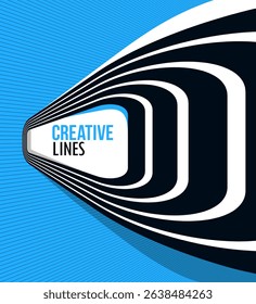 Creative lines vector abstract background, 3D perspective linear graphic design composition, stripes in dimensional rotation poster or banner.