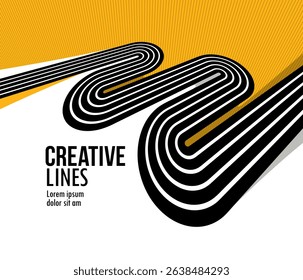 Creative lines vector abstract background, 3D perspective linear graphic design composition, stripes in dimensional rotation poster or banner.