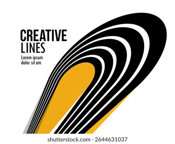 Creative lines vector abstract background, 3D perspective linear graphic design composition, stripes in dimensional rotation poster or banner.