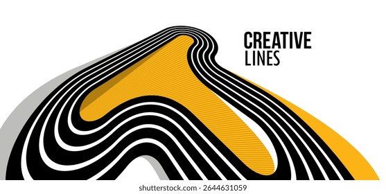Creative lines vector abstract background, 3D perspective linear graphic design composition, stripes in dimensional rotation poster or banner.