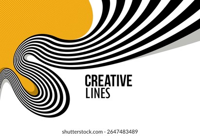 Creative lines vector abstract background, 3D perspective linear graphic design composition, stripes in dimensional rotation poster or banner.