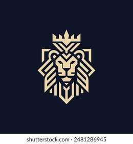 Creative Lion head with crown. Symbol. Vector illustration