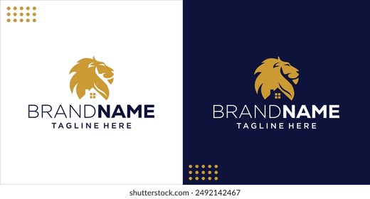 Creative Lion and House Logo, Design Inspiration, Illustration, Vector