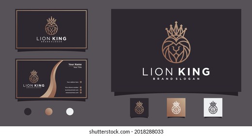 Creative of Lion king logo design inspiration with unique line art style and business card design Premium Vekto