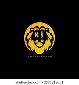 logo creativo del león, logo de la cabeza del león. logo de la carta del león, logo de león dorado con un color gradable. 