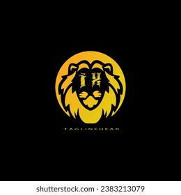 logo creativo del león, logo de la cabeza del león. logo de la carta del león, logo de león dorado con un color gradable. 