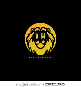 logo creativo del león, logo de la cabeza del león. logo de la carta del león, logo de león dorado con un color gradable. 