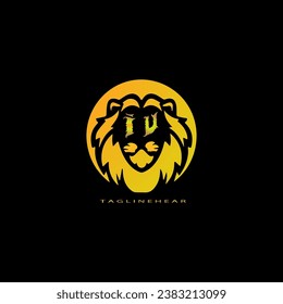 logo creativo del león, logo de la cabeza del león. logo de la carta del león, logo de león dorado con un color gradable. 