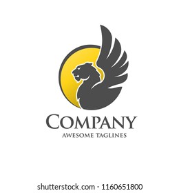 creative lion wing with circle background logo vector concept