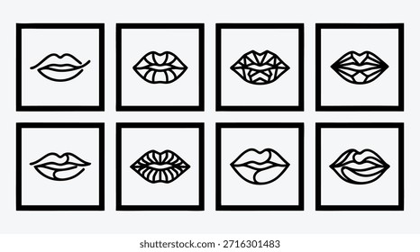Criativa Lip Art Set em estilo minimalista Arte em preto e branco