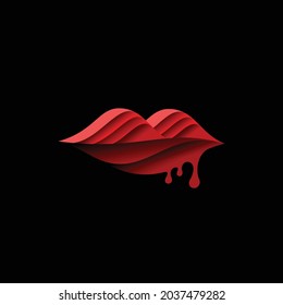 Creative lips logo with blood and layered mountain effect