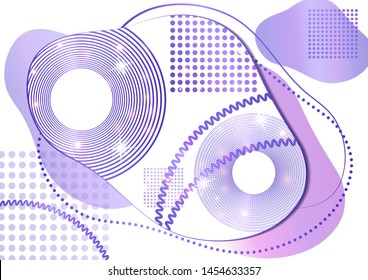 Creative liquid colorful form consisting of circles, lines, points. Fashionable composition of modern design. Abstract template design. Vector illustration