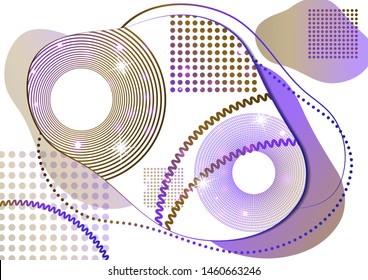 Creative liquid colorful form consisting of circles, lines, points. Fashionable composition of modern design. Abstract template design. Vector illustration