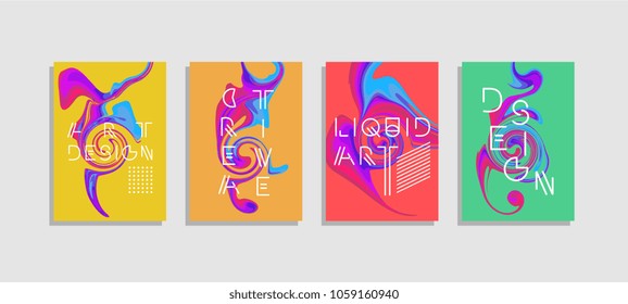 Creative liquid poster design abstract ink. Trendy colorful template set,