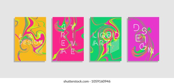 Creative liquid poster design abstract ink. Trendy colorful template set,