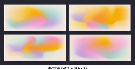 Creative Liquid Summer Design Set with Orange, Pink, Yellow, Violet, Blue Colors. Abstract Gradient Patterns for Advertising, Web, Social Media, Posters, Banners, Covers, Mobile Apps. 