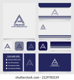 Creative lletter A monogram logo design with business card and envelope template