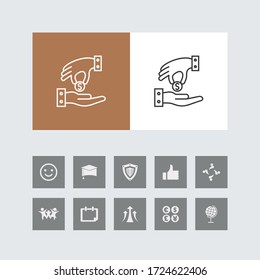 Icono creativo de línea de préstamo o donación con iconos de bonificación. 