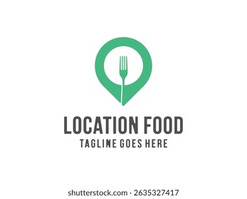 creative location foods logo, fork, pin design vector, isolated on transparent background