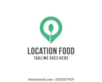 creative location foods logo, spoon, pin design vector, isolated on transparent background