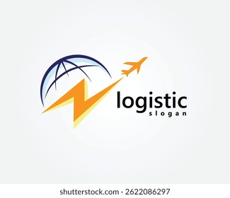 Logotipo logístico creativo, globo y plano con el humo que forma el flash, Plantilla del diseño del logotipo
