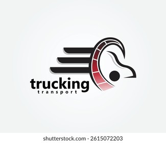 creative logistic truck logo, a combination of cabin, road and wings, logo design inspiration