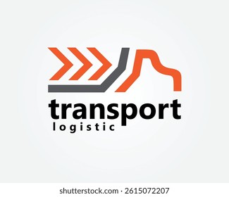 creative logistic truck logo, striped truck with arrows on the bed, logo design inspiration